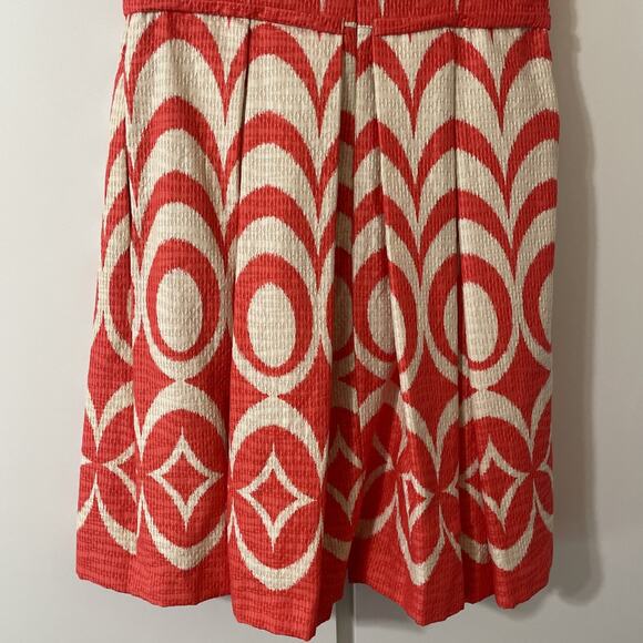 JUST TAYLOR Women's 6 Sleeveless Fit Flair DRESS Jacquard Fabric ORANGE Ivory - Picture 10 of 15